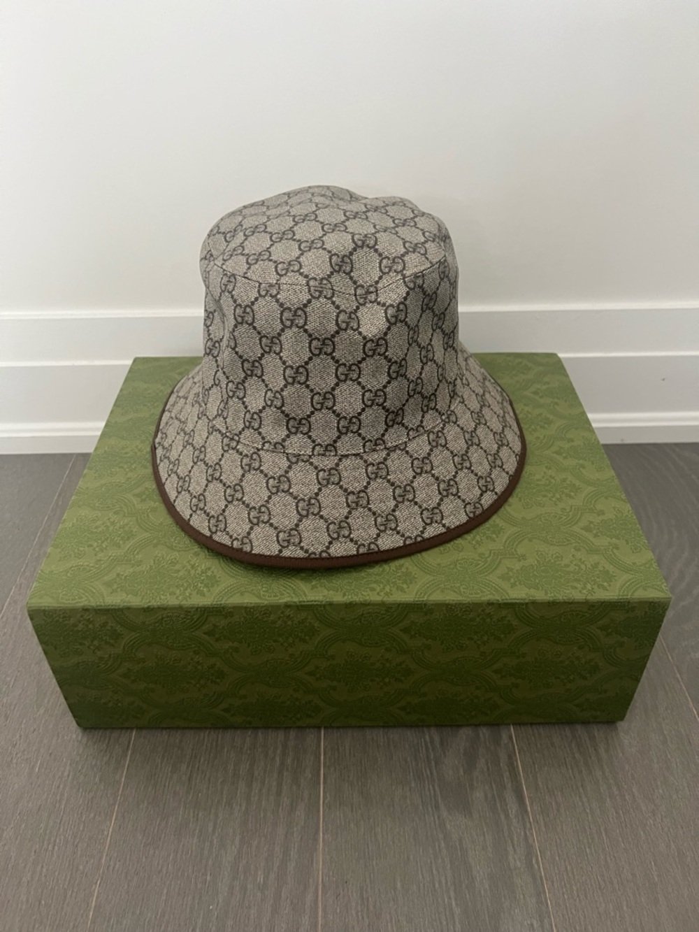 Gucci Brown GG Leather Bucket Hat with Trim